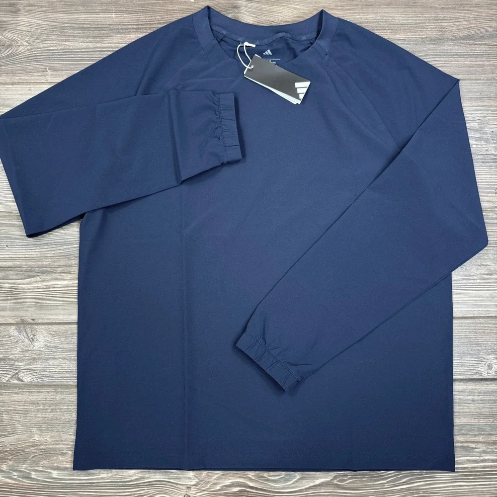 Adidas Mens Size  Large Go-To Wind Crew Sweatshirt Navy Golf Active JF4945 NEW